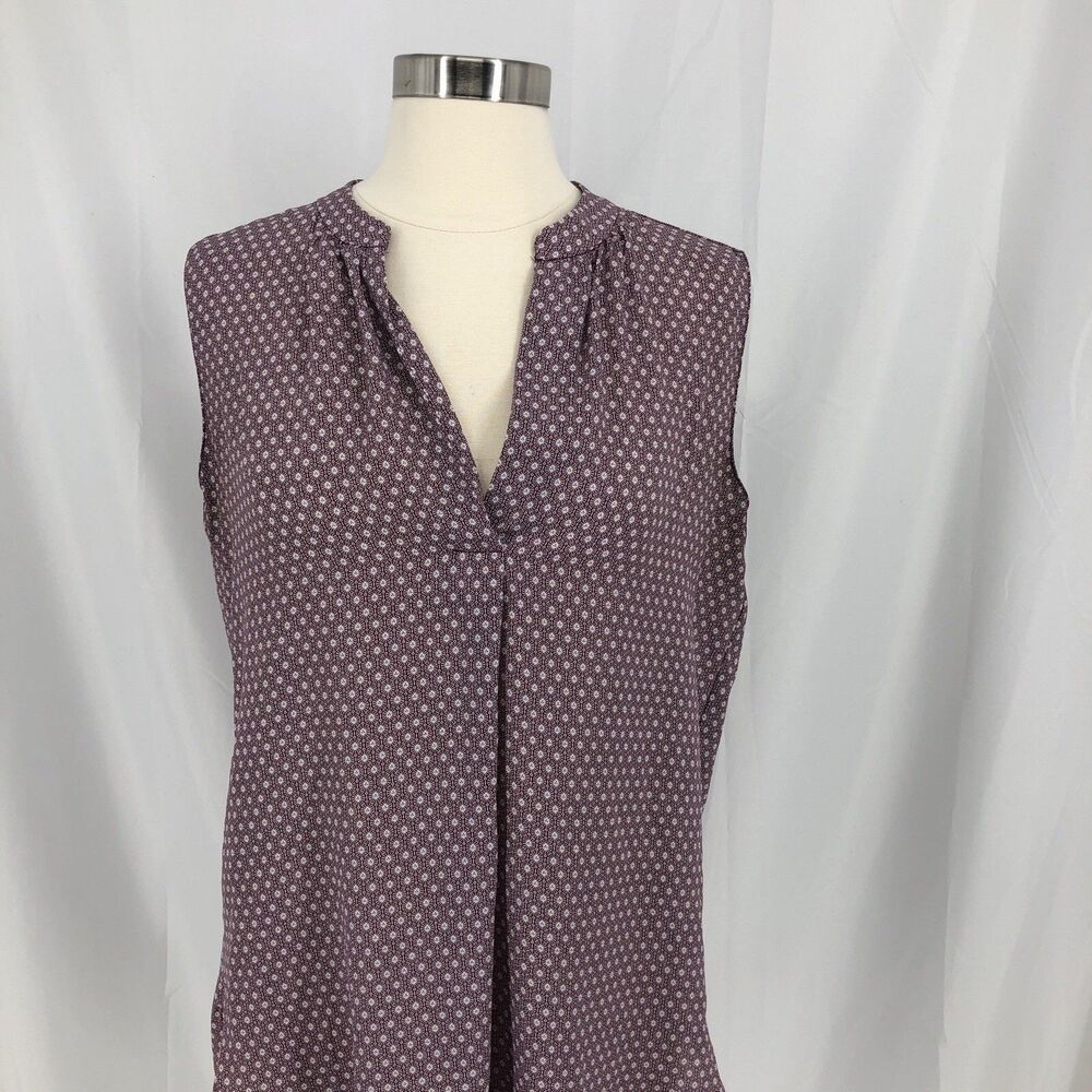 Ann Taylor LOFT Women's Red Burgundy Floral Sleeveless V Neck Blouse Small